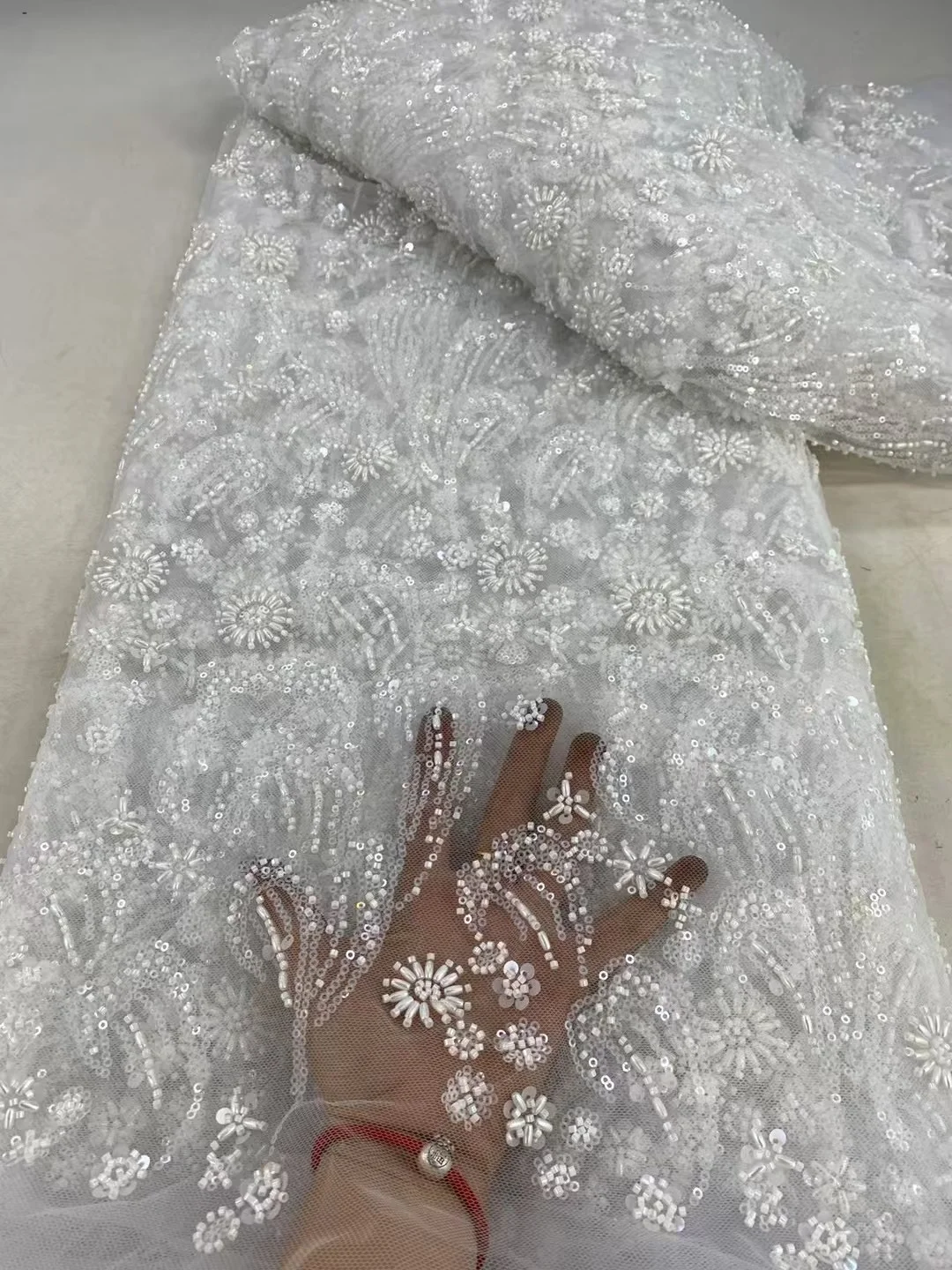 Lace Fabric 5 Yards African Sequins Beaded Pink French Nigerian Party