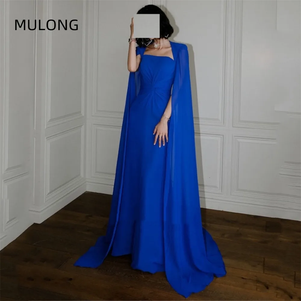 

MULONG Royal Blue Straight Formal Dresses For Prom Chiffon Evening Dress Long Sleeveless Arabic Women Plus Size Prom Gowns