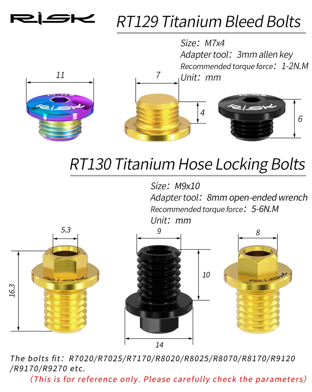 2pcs RISK Road Bicycle Bike Titanium Alloy Schaltung RT129 Bleed Bolts RT130 Hose Locking Bolts R8020 R8070 R8170 R9170
