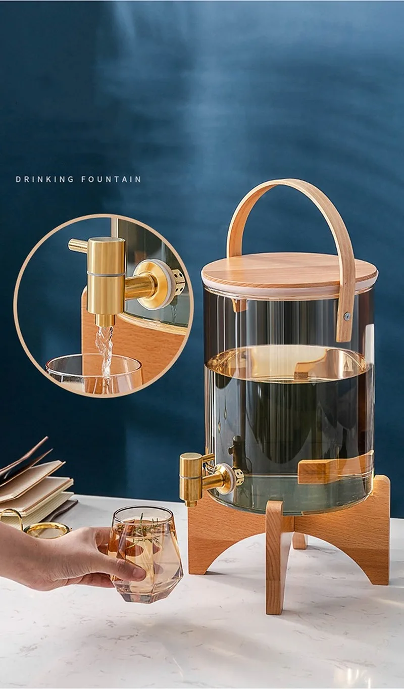 Glass Cold Water Pitcher Household Large Capacity With Tap Cups Wine Juice Barrel Heat Resistant Lemon Bottle