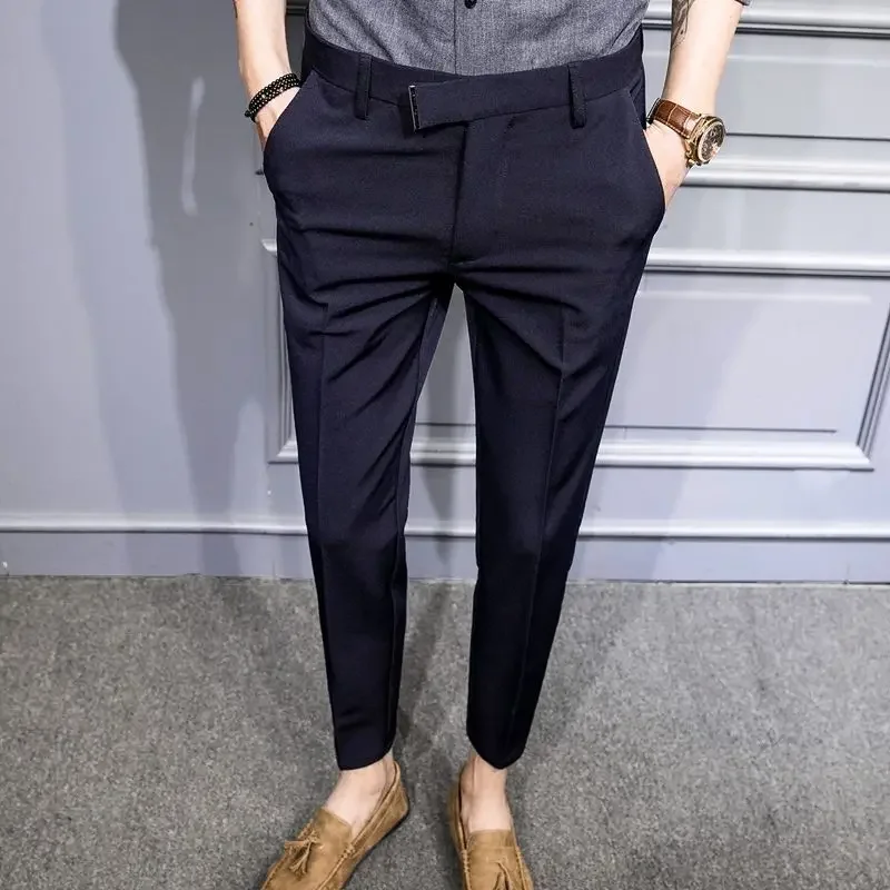 thumbnail image 1 of Pantalones de negocios de sastrería social para hombres Pantalones de traje de algodón elástico para hombre Pantalones elegantes de moda con estilo Pantalones de vestir vintage, 1 of 5