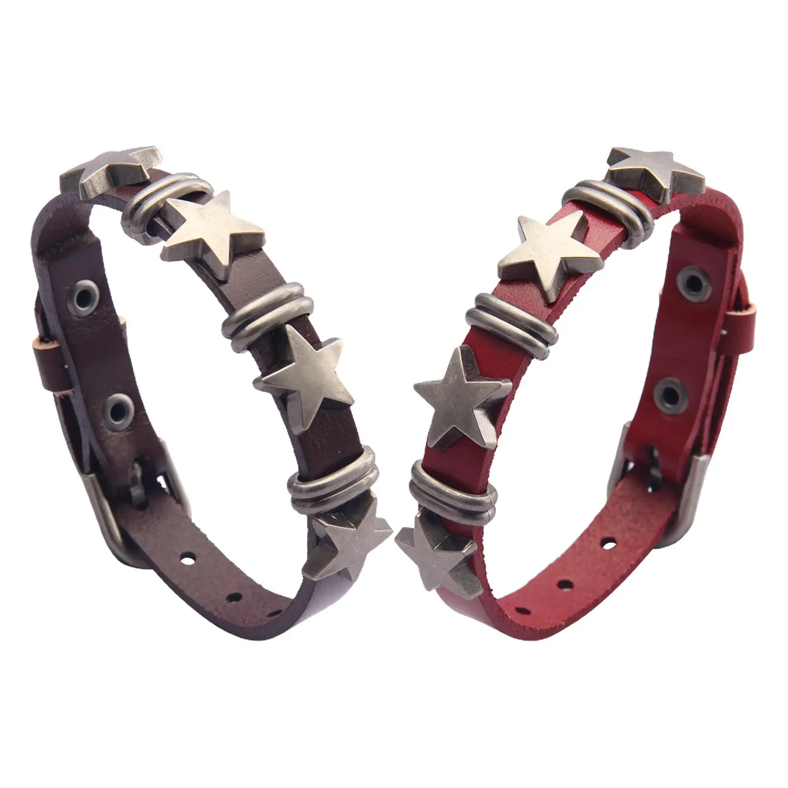 Star PU Leather Bracelet Adjustable Fashion Buckle Rock Punk Gothic Gift Accessories Alloy Cuff Bangle for Women Men Teen