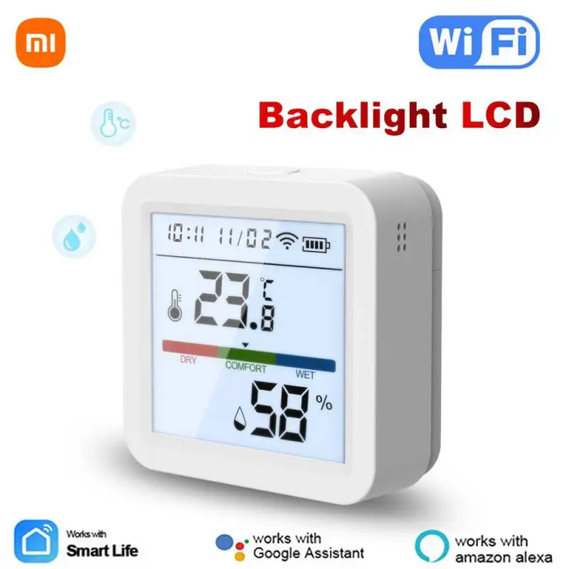 

Умный Wi-Fi датчик температуры и влажности Xiaomi, комнатный гигрометр, термометр с ЖК-дисплеем, поддержка Alexa Google Assistant