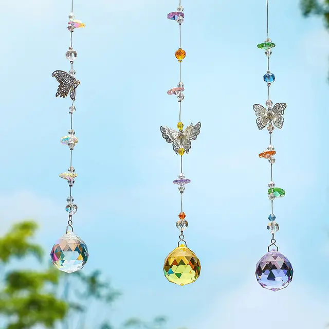 H & D 3Pcs Crystal Suncatchers Pillangó Medál Kristálygömb Prizmákkal, Ablak, Akasztja A Szivárványos Szivárványkészítőt Az Otthoni Kerthez - Image 4