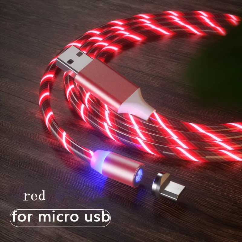 2M Magnetic Mobile Phone Cable USB Type C Flow Luminous Lighting Data Wire For IPhone Samsung S10 9 Huawei LED Micro USB C Cord iphone charger cable Cables