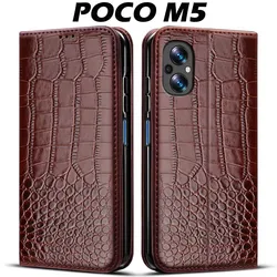 Leather Flip Wallet Phone Case - Shockproof Cover for Poco M5 (Deep Brown)