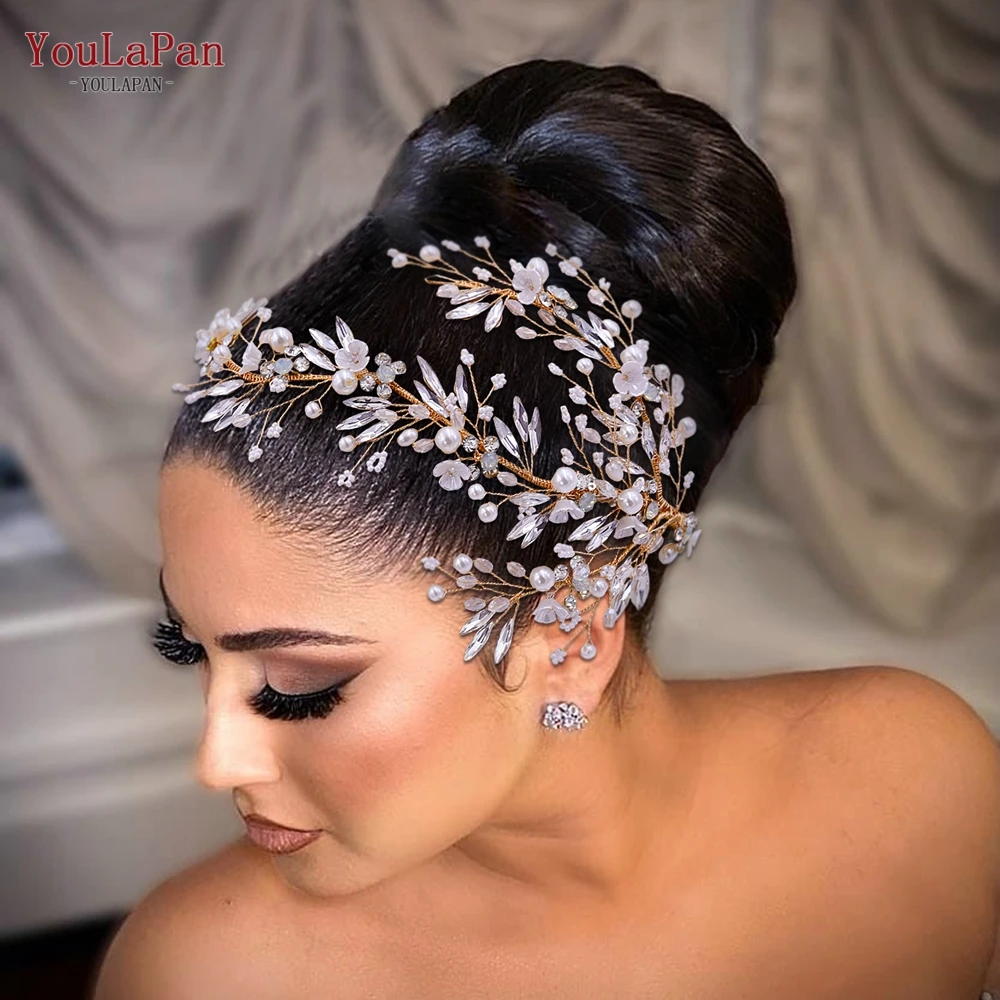 

TOPQUEEN HP280 Floral Headpiece for Bride Jewelry Wedding Hair Pins Sliver Golden Color Woman Hair Clips Bridal Hair Accessories