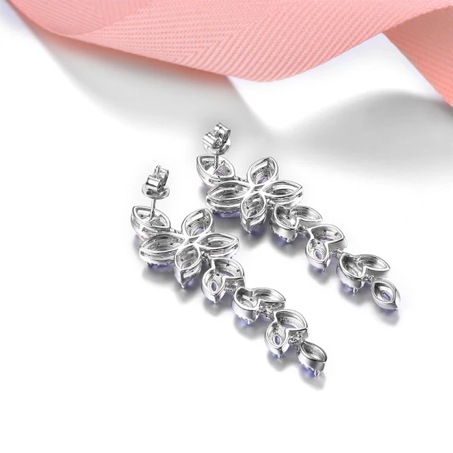 Natural Tanzanite - Sterling Silver Earrings - Genuine Gemstone 5