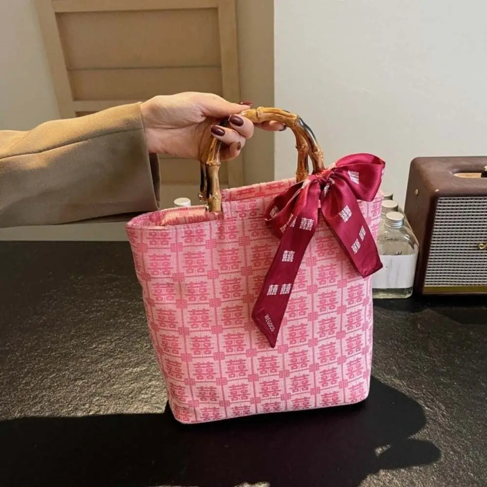 Elegant Chinese Style Wedding Gift Bag Large Capacity Reusable Women Tote Bag with Knot Embroidered Messenger Bag New Year