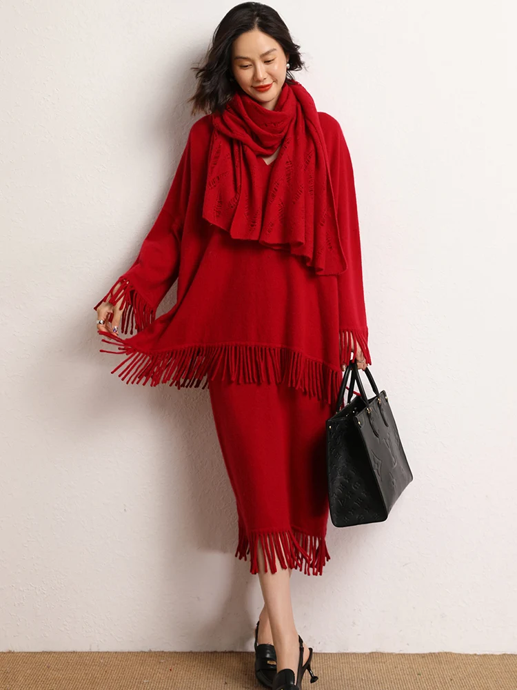 Women's cashmere long skirt detail 15