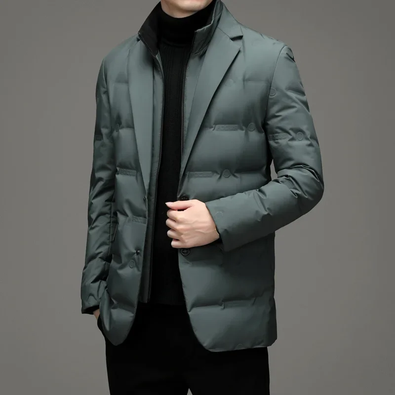 

2023 New Arrival Men Business Casual Classic Suit Top Grade Man Down Jacket Collar 90% Gery Duck Down Coat Keep Warm Parkas