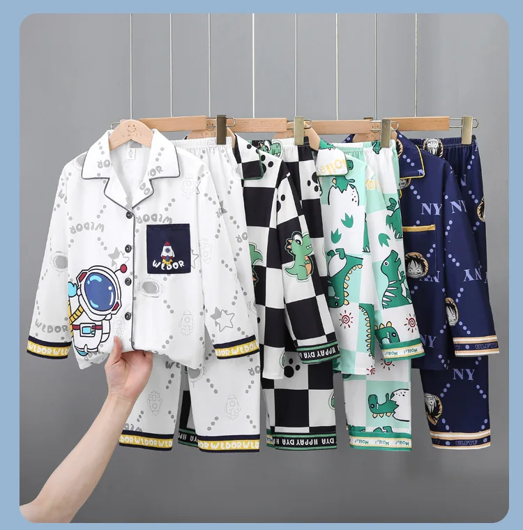 Anime Pajamas Set Long-Sleeved Cartoon Spring and Autumn Boy Sleepwear Suit Student Kids Clothes Gift