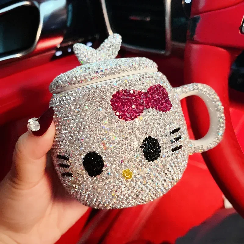

Lovely Cat Ceramic Mug With Scoop Lid Handle Cute Rhinestones Water Cup Heat-resistant Coffee Milk Drinkware Student Women Gifts