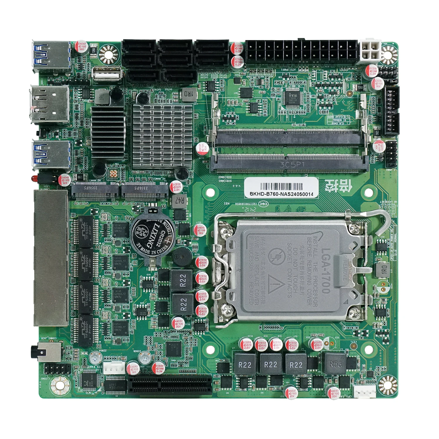 BKHD-B760-NAS-MB Mini-ITX Motherboard for NAS Server Firewall Compatible TrueNAS OMV ESXi 4xPorts 2.5GbE 8xSATA 2xM.2 1xPICe x4