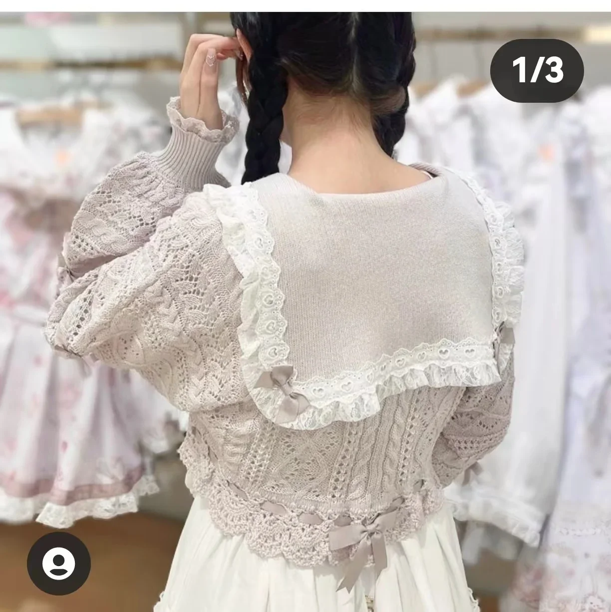 Description Picture 3 of itemSweet Girl Navy Collar Short Knitted Cardigan Japanese Autumn Hand Crochet Cute Lantern Long Sleeve Hollow Sweater Jacket