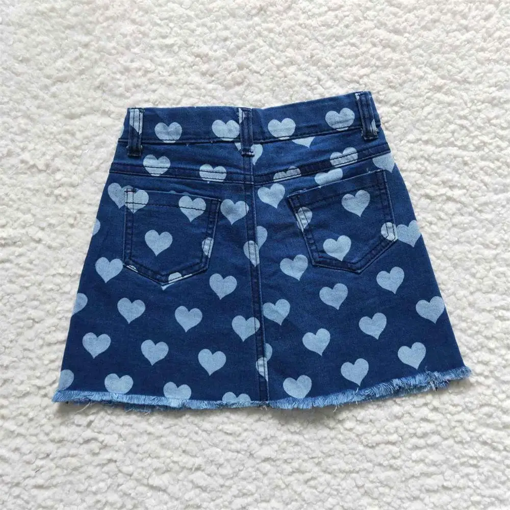 Children Toddler Pocket Skirt Kids Jeans Elastic adjustable Love Baby Girl Summer Zipper Blue Heart Denim Clothing