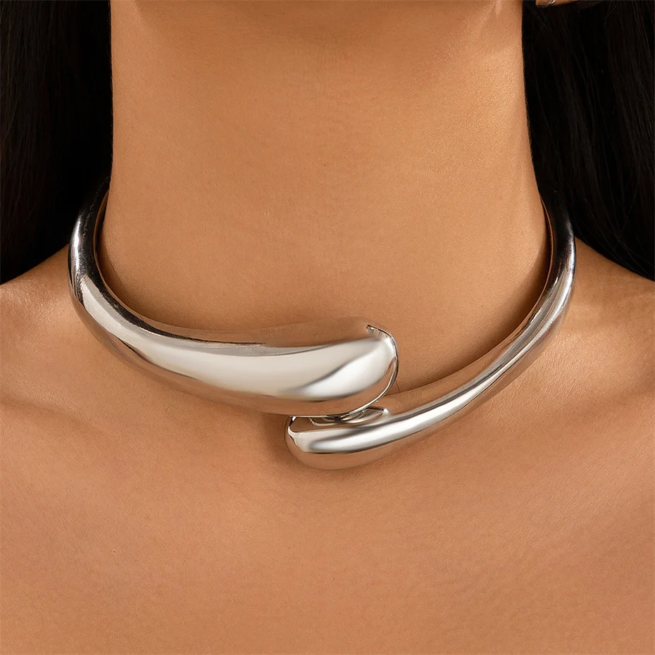 Ingemark Exaggerated Water Drop Big Open Torques Choker Necklace for Women Punk Goth Irregular Adjustable Chain Grunge Jewelry
