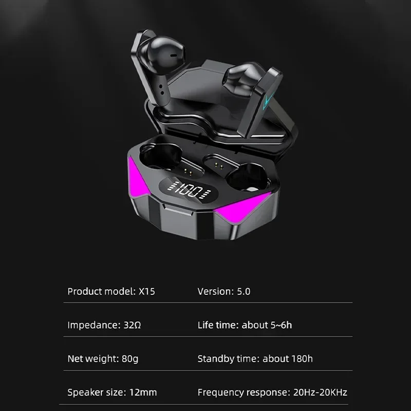 TWS-X15 ゲーミングワイヤレスイヤホン X15 TWS Wireless Bluetooth Headset LED Display Gamer Earbuds