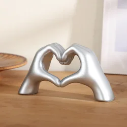 Gold Heart Decoration Hand Statue - Modern Love Gesture Sculpture for Home and Office Decor (Silver)