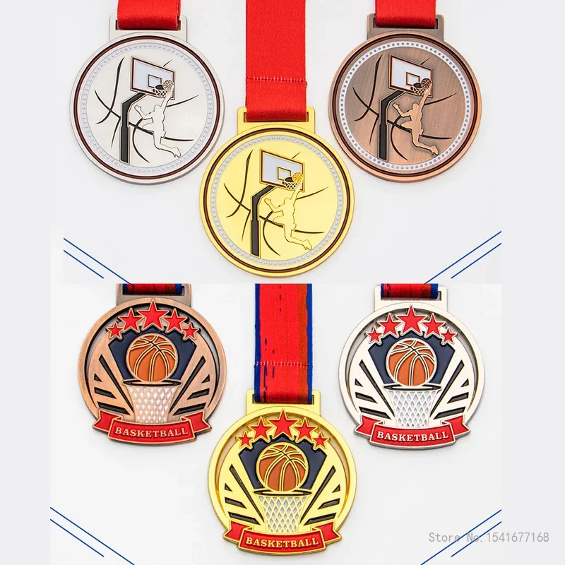 Customized Metal Medal Basketball Competition, Gold, Silver, Bronze, Honor Team, School Activity, Home Decor, Neck Hanging, 5Pcs