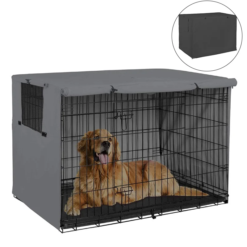 

1pc 210d Dog Cage Cover Oxford Dust Cloth Waterproof And Durable Dog Cage Dust Cover Outdoor Foldable Universal Cover