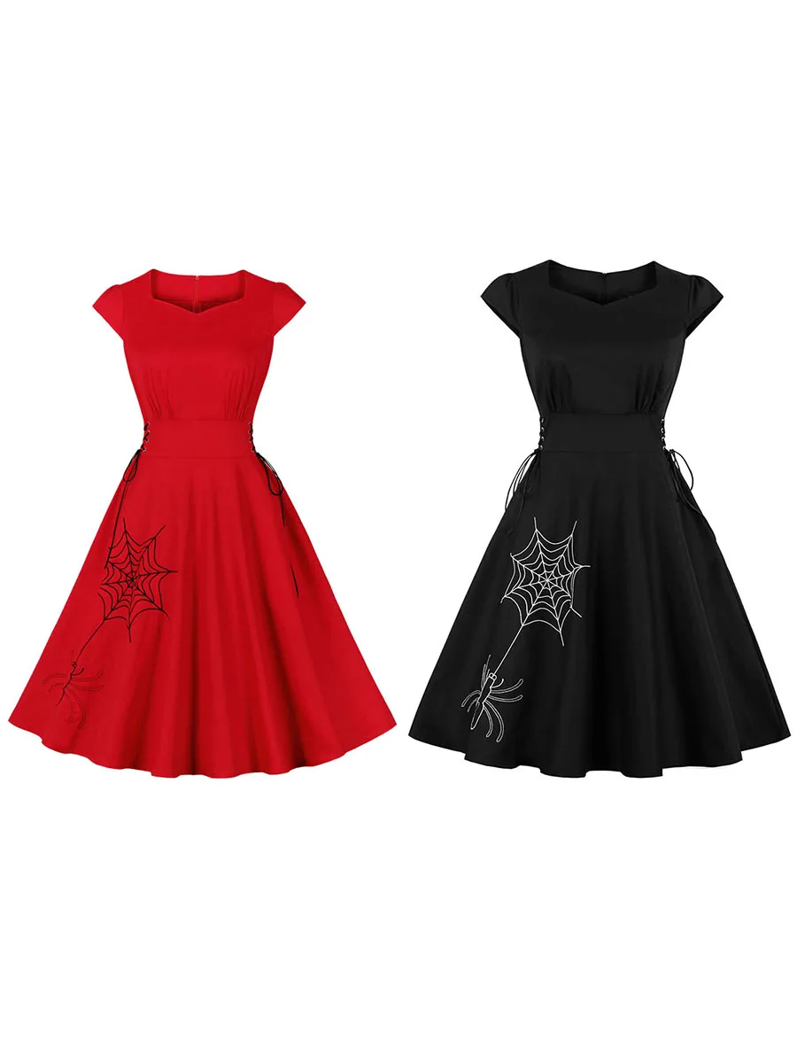 

Women Sleeve Dresses Autumn Winter Knitted Spider Print Square Neck Elegant Pullover Dresses vestidos