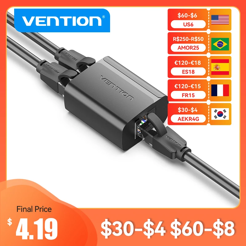 Vention Rj45 Splitter Connector Adapter 1 To 2 Ways Ethernet Splitter ...