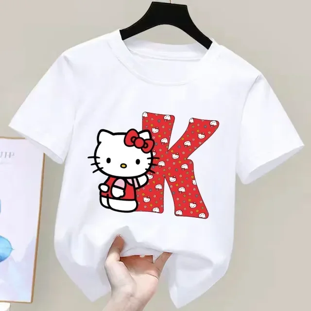thumbnail image 1 of Camiseta de manga corta de algodón para niños con letras de la A a la Z de Hello Kitty Anime, camiseta suave de Sanrio Summer Girly Heart, regalo de cumpleaños kawaii, 1 of 5