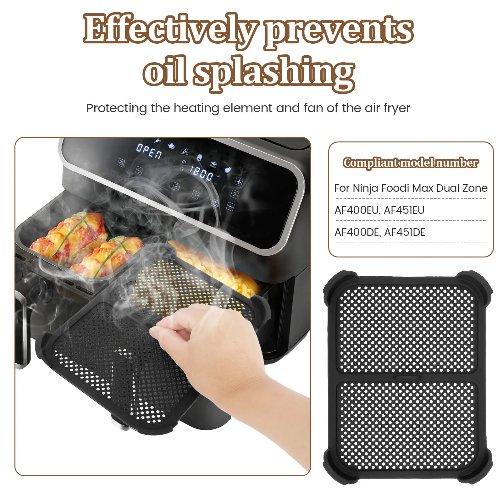 2 Pcs Air Fryer Splatter Screen Compatible for Ninja AF400EU/DE AF451EU/DE Dual Air Fryer Silicone Splatter Guard Protection air fryer splatter screen
