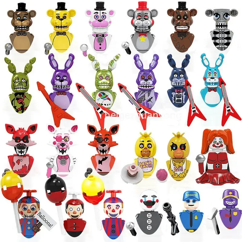 thumbnail image 1 of Dibujos animados FNAFWM6074 Five Nights At Freddy's Bloques de construcción Ladrillos Muñecas Mini Figuras de acción de juguete para ensamblar Bonnie Bear Regalo de vacaciones, 1 of 5