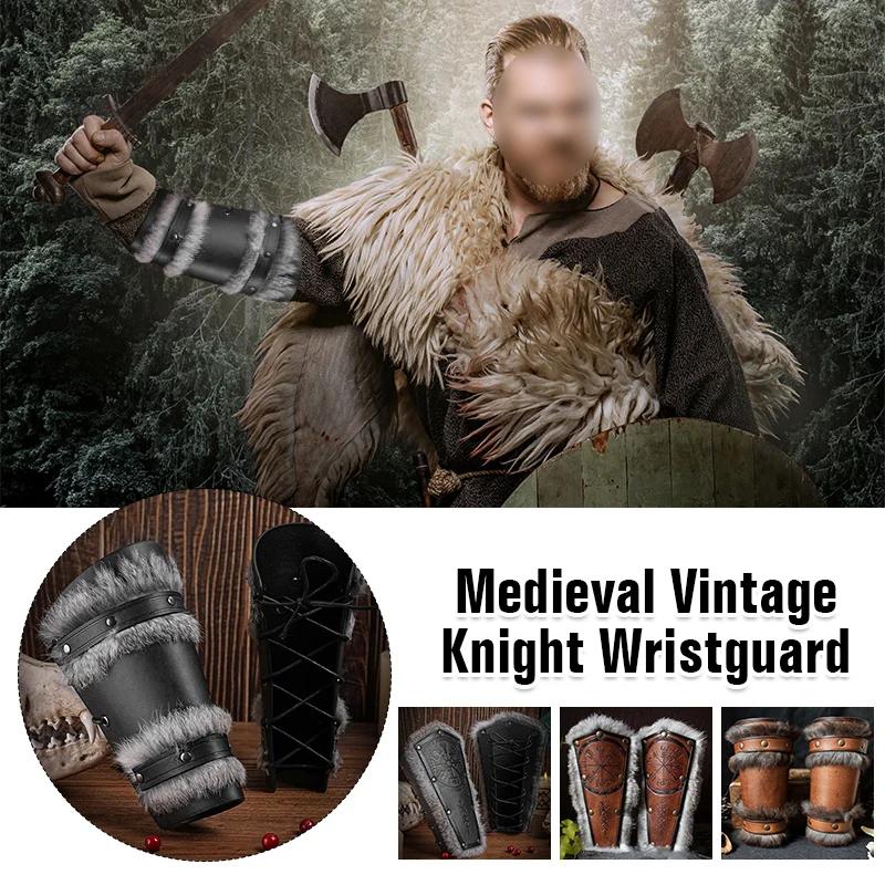 1Pcs Steampunk Medieval Arm Gauntlets PU Leather Armor Bracer Men