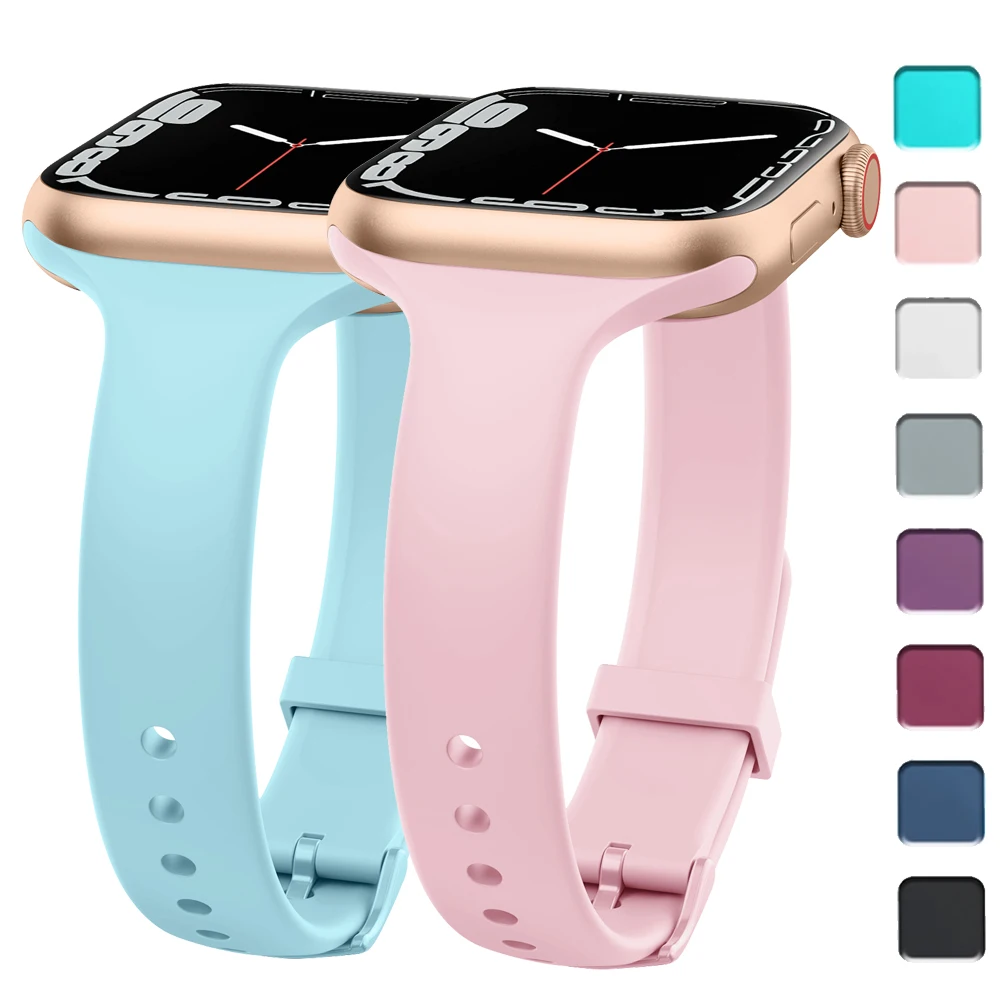 

Ремешок силиконовый для Apple Watch 8 7 6 5 4 3 SE, тонкий браслет для iWatch Ultra 49 мм 45 мм 41 мм 40 мм 44 мм 38 мм 42 мм