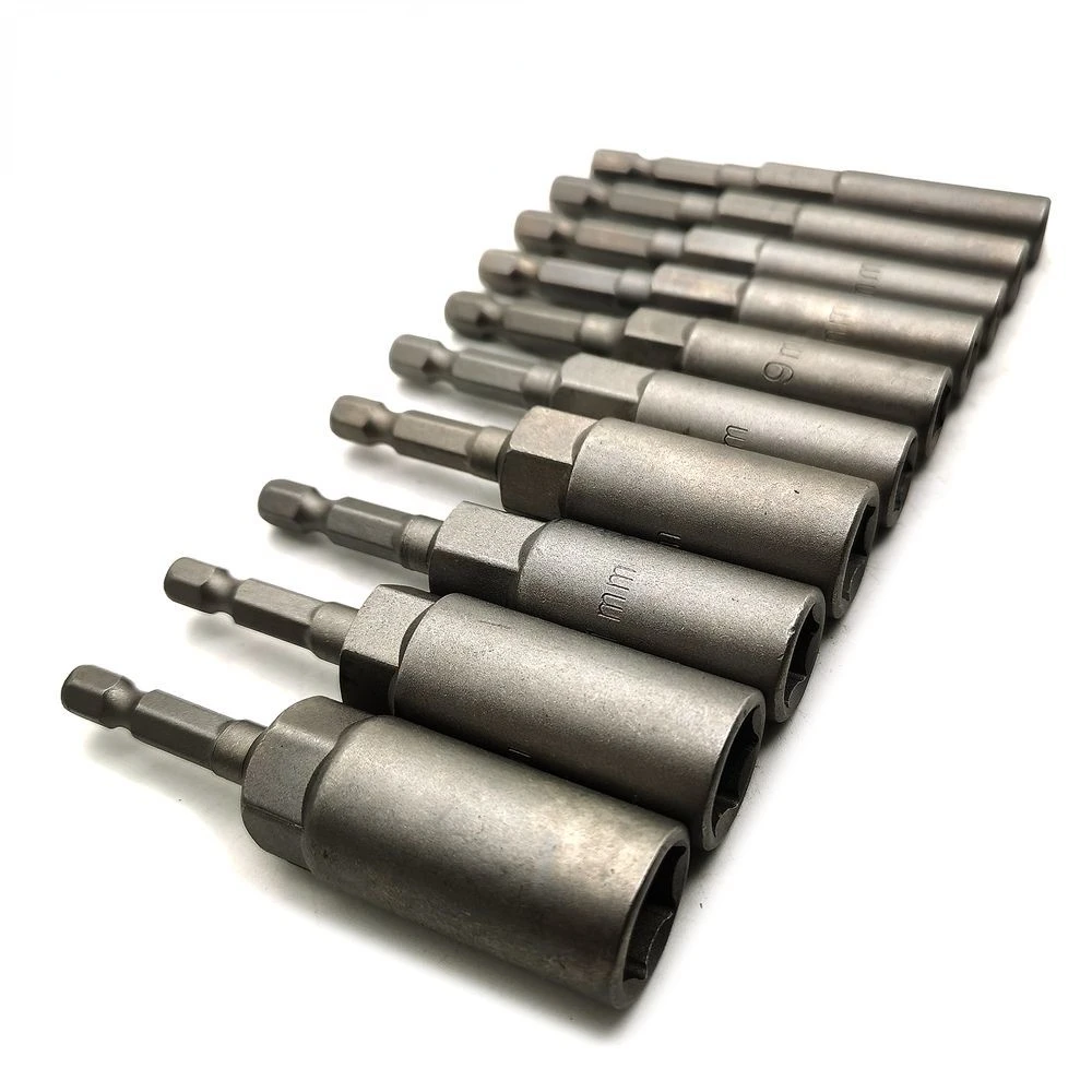 10Pcs 5.5mm-14mm Hex Socket Sleeve Nozzles Nut Driver Set for Power Drills Impact Drivers Power Screwdriver Handle Tools