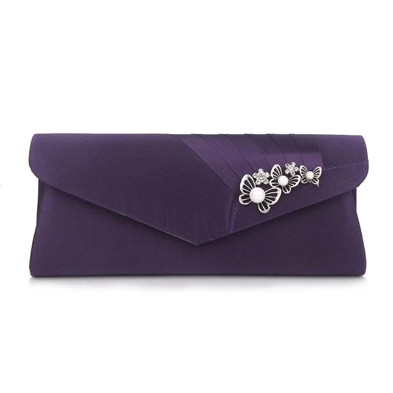 

YYW Women's Silk Satin Evening Clutch Handbag Suede Envelope Wedding Bridal Purse with Pearl Metal Butterfly Cocktail Prom Bags