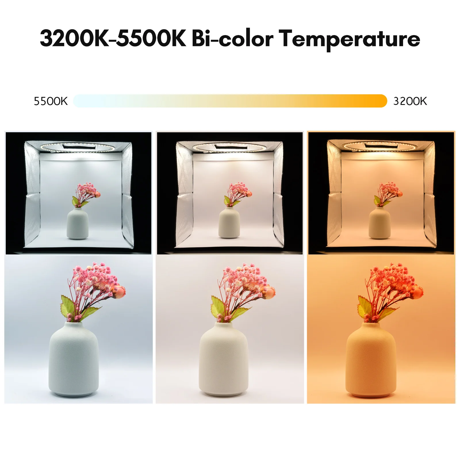 30cm LED Light Box Foldable Portable Tabletop Photography Tent Bi-Color Temperature Adjustable Brightness with 6 PCS Backdrops