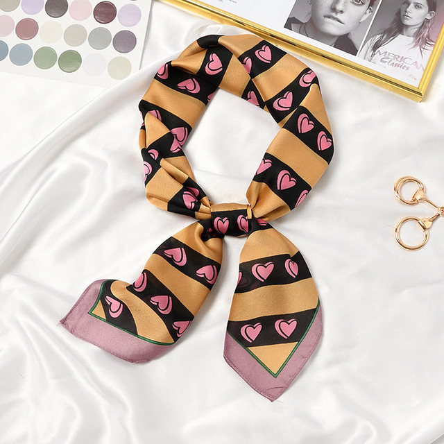 70x70cm Women Multifunction Polyester Silk Scarf Elegant Stripes Printed Casual Satin Small Square Wraps Scarves Shawl Girls