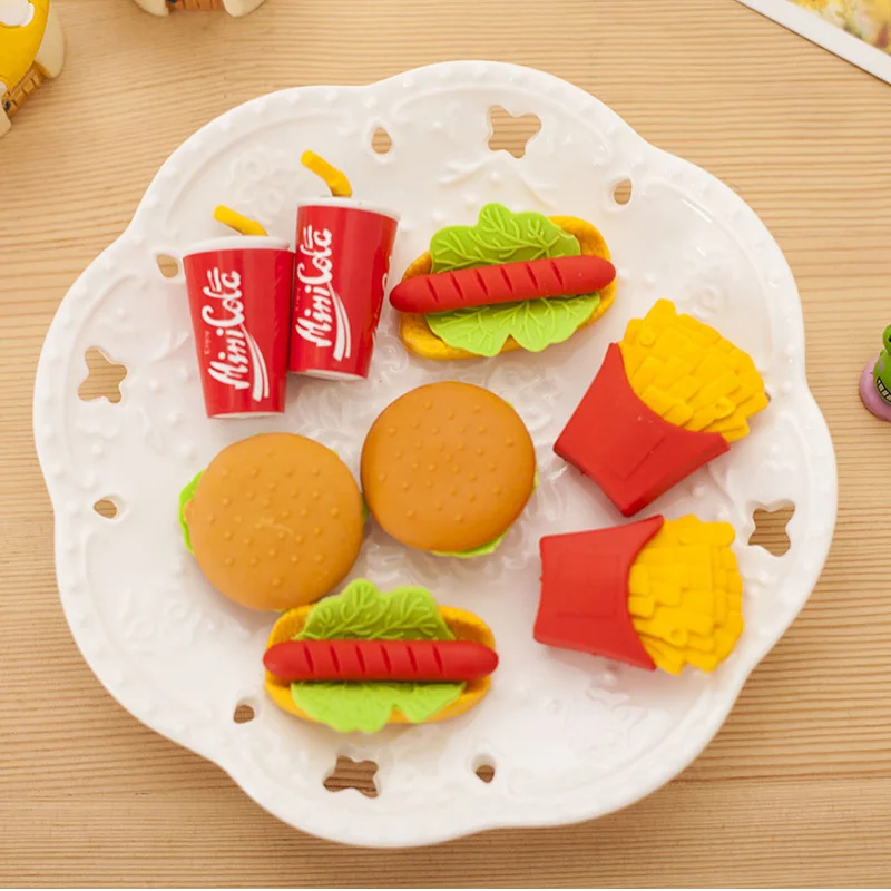 Assembled Burger Coke Fries Food Drink Eraser Cartoon Eraser Set School Supplies Gift Toys Erasers Kids Erasers for Kids colorful rubber erasers unicorn pencil eraser students stationery school supplies for children kids gift eraser