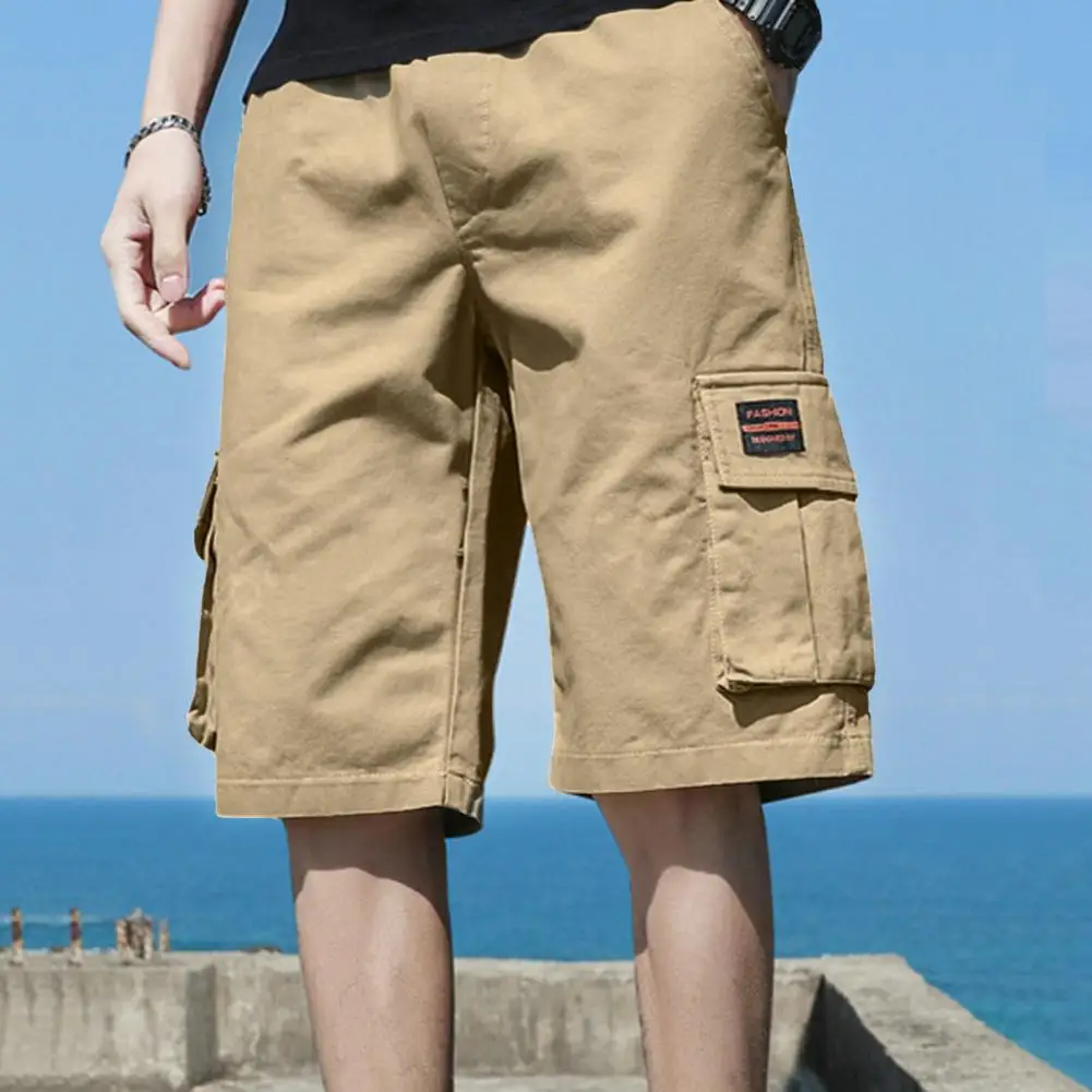 Men Shorts Breathable Men\'s Cargo Shorts with Elastic Waist Multi Pockets for Summer Streetwear Loose Fit Knee Length Sport