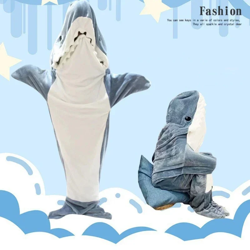 Cartoon Shark Blanket Hoodie Women Kigurumi Playsuit Kids Parents