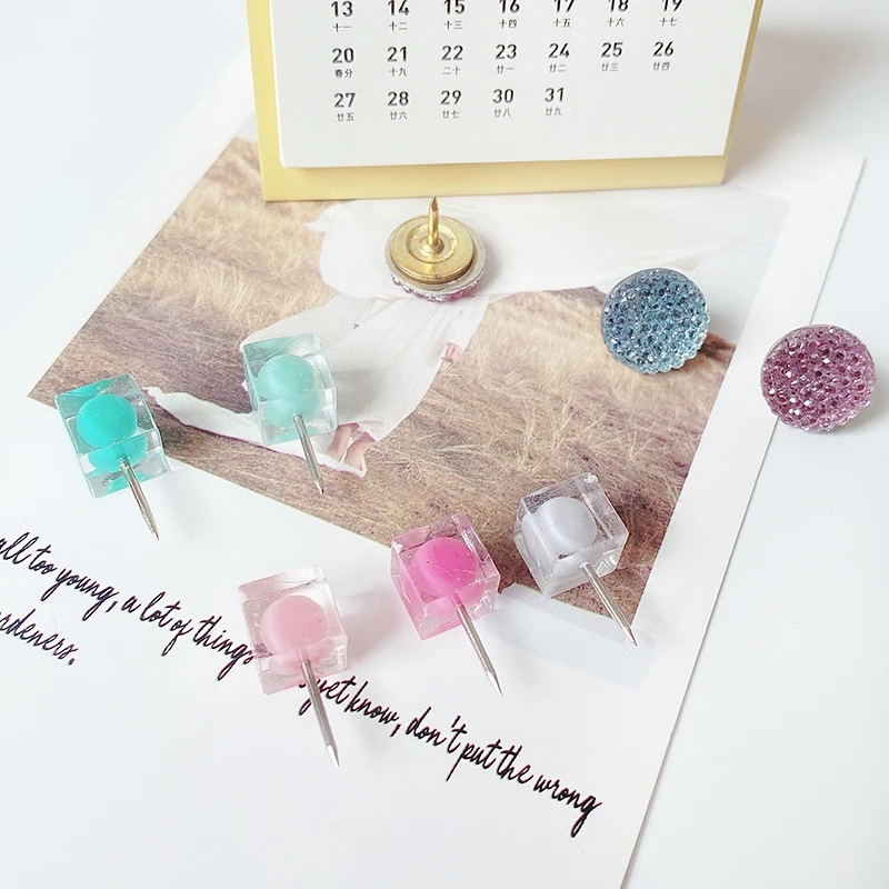 10pcs crystal Push Pins Thumb Thumbtack Board Pins Drawing Photo Wall Studs Office School Supplies Transparent push pins