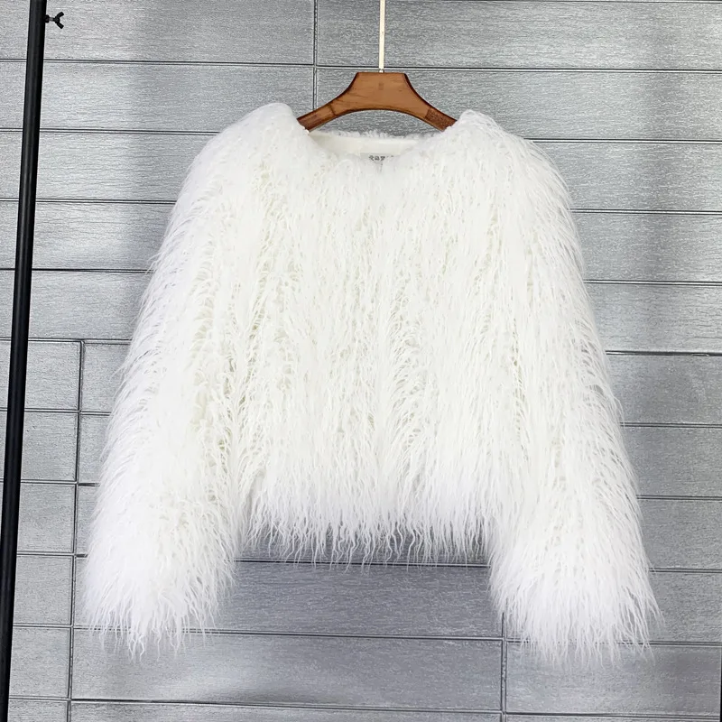 Fluffy Fur Coat Colorful Streetwear Women Short Faux Fur Jacket Beach Wool Women Clothing Sheepskin Coat Long Sleeve Chic Club