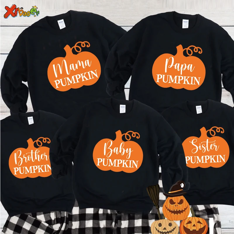 

Pumpkin Halloween Print Sweatshirt Family Matching Outfits Casual Crewneck Long Sleeve Pullovers Autumn Loose Sweatshirt Tops