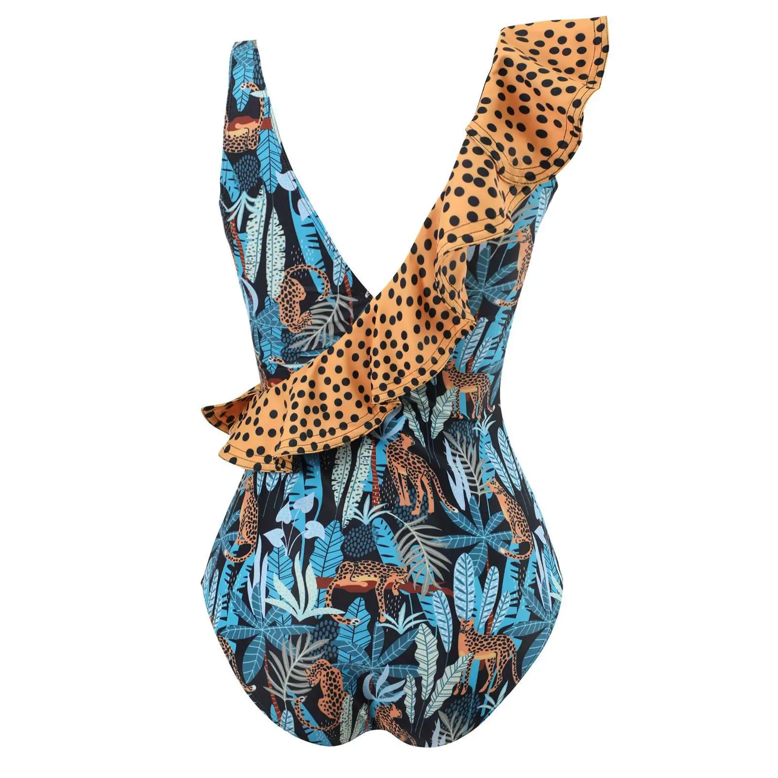 Summer Women's Peplum Leopard Print V Neck Halter One-piec Swimsuit Dress Sexy Two Piece Swimsuits 2023 New