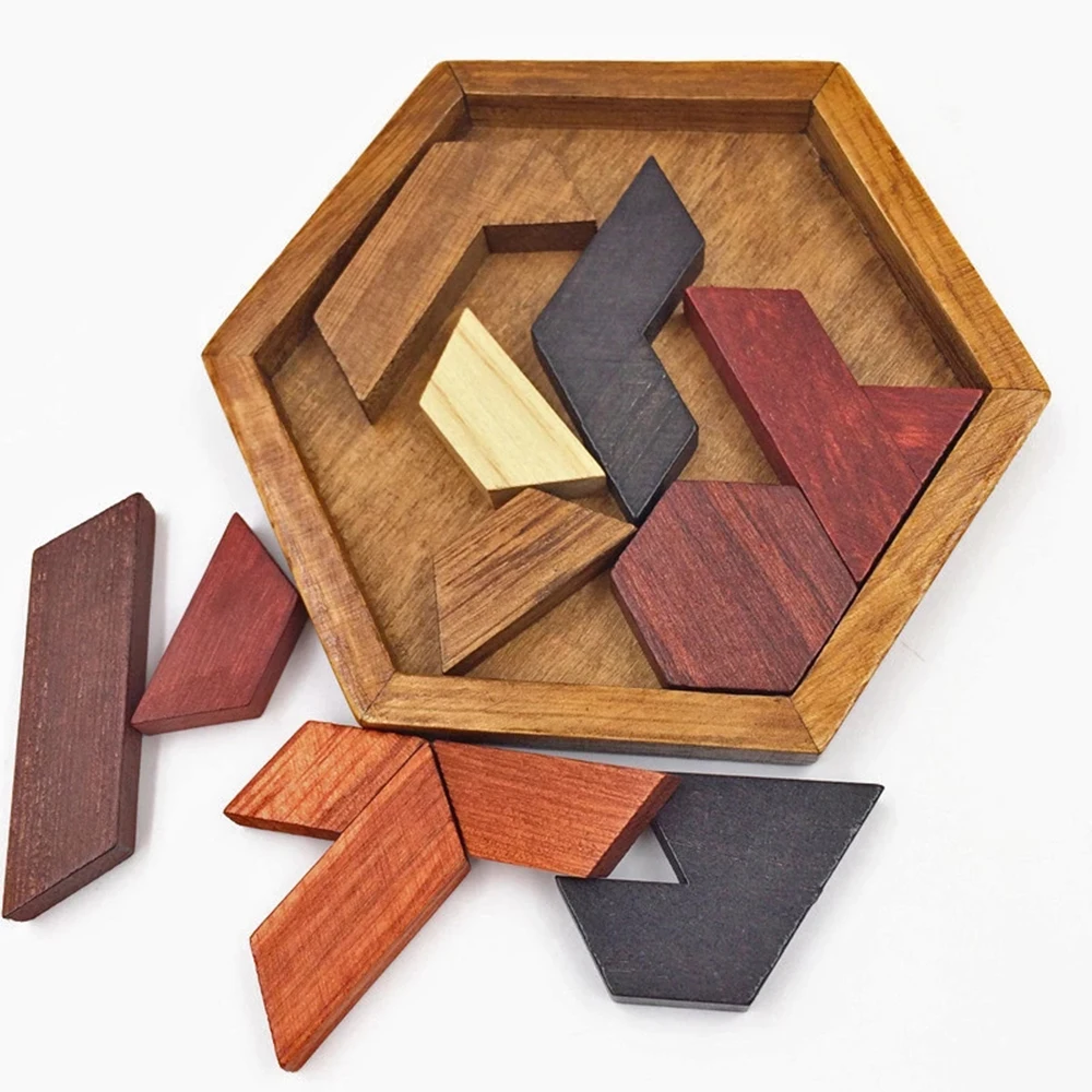 

Classical Hexagonal Geometric Shape Tangram Board IQ Brain Teaser Puzzles Board Educational Toys
