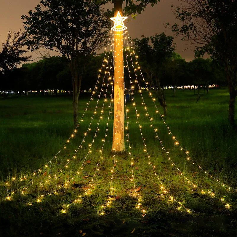 Solar-Powered LED Star String Lights for Outdoor Christmas Decoration