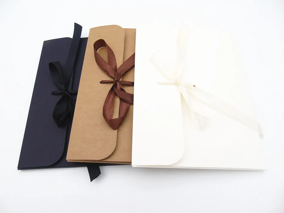 Kraft Paper Envelope Boxes for Scarf Underwear Facial Mask Packaging White Black Gift Box with Ribbons Favor Box Printed Custom 3 undefined