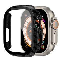 Premium Tempered Glass Screen Protector with Durable PC Bumper for Smartwatch - iWatch Series Accessories (Carbon)