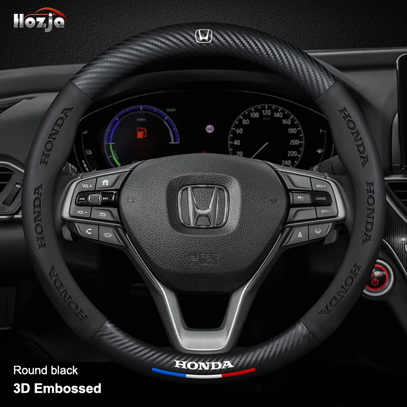 Carbon+Leather Car Steering Wheel Cover For Honda Fit Lucky Vezel City Civic Jazz BRV BR V HRV