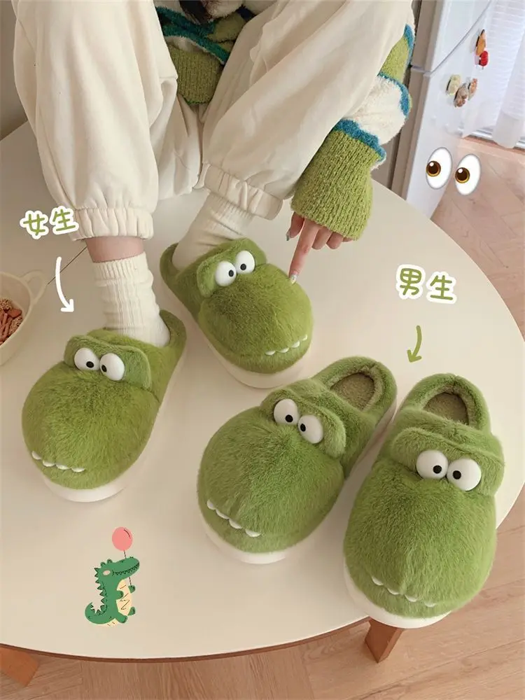 Fashion man slippers green crocodile flat mules designer animal mens slippers home furry shoes male's footwear in winter