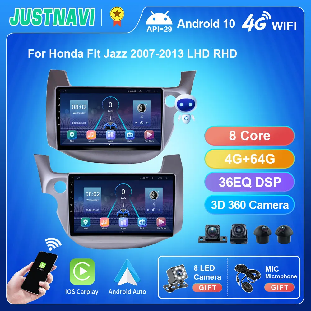 Стерео Автомагнитола JUSTNAVI для HONDA FIT JAZZ 2007-2013 LHD RHD Android 9 мультимедийный плеер